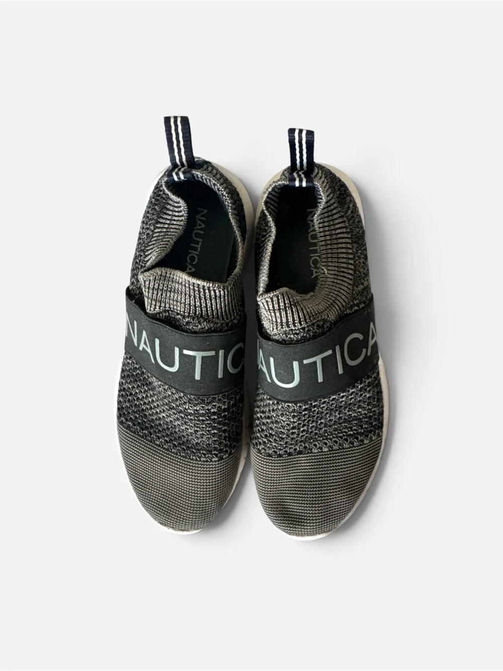 Nautica Canvey Grey Knit Slip On Sneakers Logo Strap Running Shoes Size 6